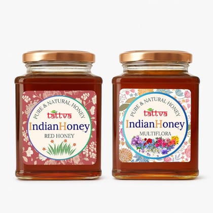 IndianHoney Himalayan Multiflora & Red Honey Combo (Pack of 2) | Pure & Natural | 1kg (500g Each) | Unprocessed & Unfiltered Natural Sweetener IndianHoney Himalayan Multiflora & Red Honey Combo (Pack of 2) | Pure & Natural | 1kg (500g Each) | Unprocessed & Unfiltered Natural Sweetener