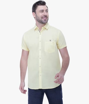 Kuons Avenue Linen Regular Fit Solids Half Sleeves Men's Casual Shirt - Yellow ( Pack of 1 )