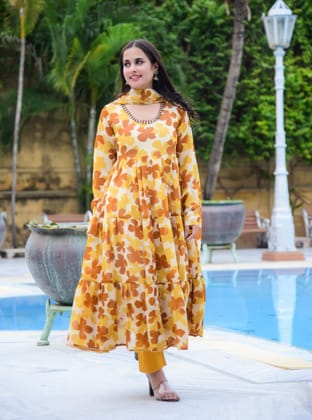 Yellow Floral Anarkali Set-S / Georgette / Anarkali
