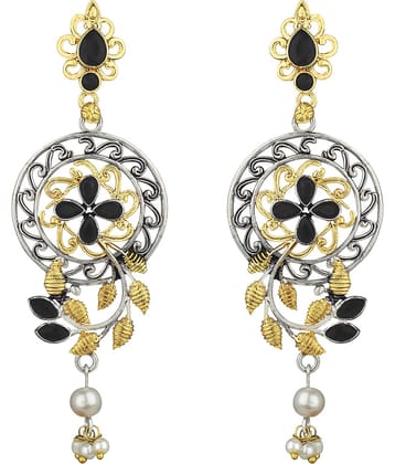 Spargz Leaf Oxidised Festive Wear Two Tone Plated Black Ruby Dangle Earring For Women TER_058