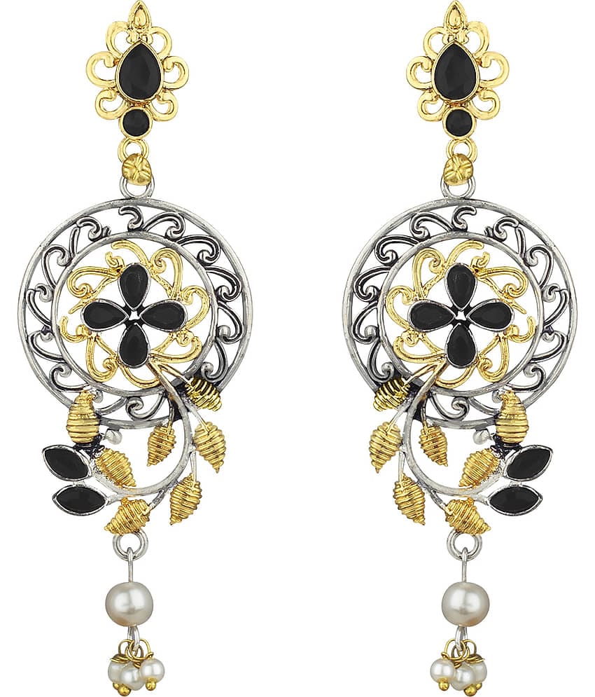 Spargz Leaf Oxidised Festive Wear Two Tone Plated Black Ruby Dangle Earring For Women TER_058