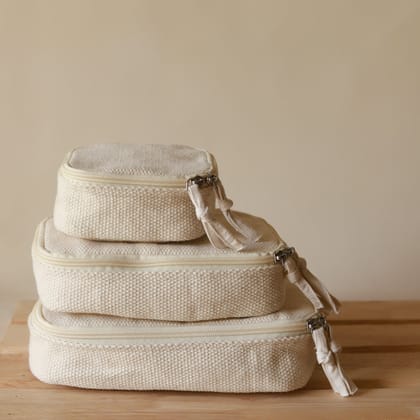 Box Pouches-Set of 3 / Woven Cotton - Natural
