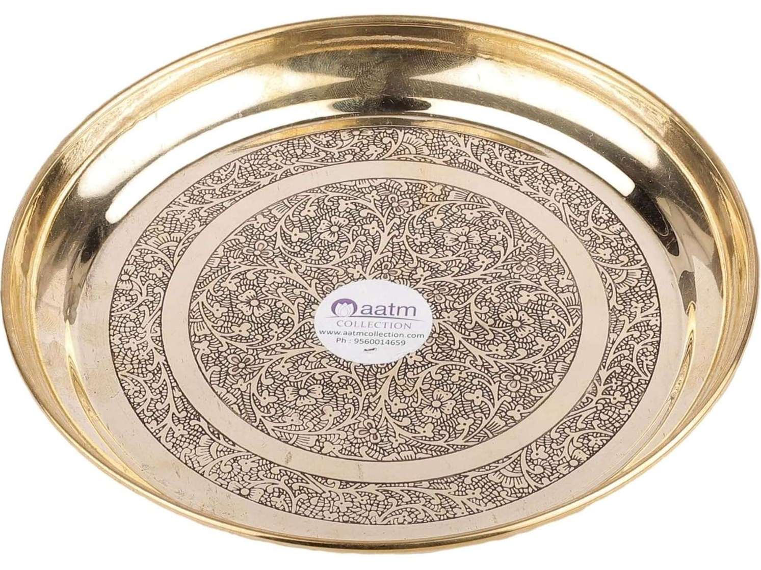Aatm Pure Brass Embossed Flower Design Thali - 6-Inch Handmade Nakshi Plate - Puja, Dining and Decorative Tableware - Festive Gift and Home Décor