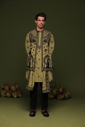 Dhairya Mehandi Jacket kurta set with Dupatta-XS/34