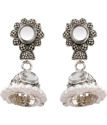 Silver Shine Stunning White Mirror with Beads Jhumki Earrings