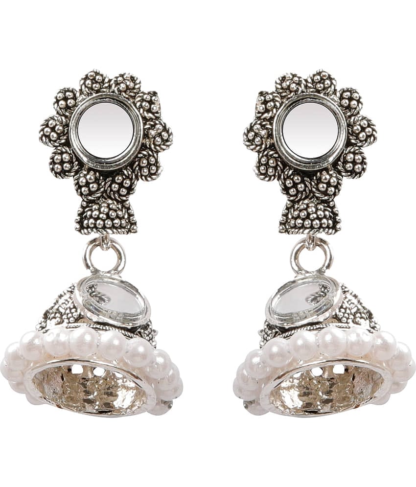 Silver Shine Stunning White Mirror with Beads Jhumki Earrings