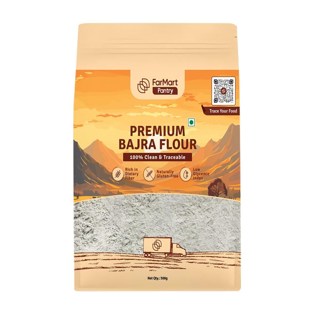 FarMart Pantry Bajra Flour (500g) | Gluten-Free Superfood | Rich in Calcium & Fiber | Ideal for Rotis, Chillas & Wholesome Cooking