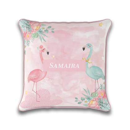 Flamingoland Cushion Cover (kids)-Pink Watercolor / 16 Inches / Satin