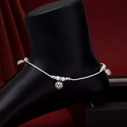 Silver Color Oxidised Anklets (ANK1107SLV)-Length: 27.00 CM x Width: 1.50 CM / Silver / Alloy