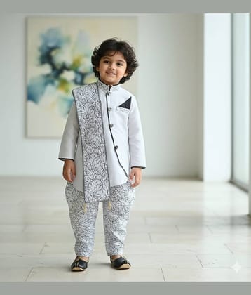 s muktar garments Baby Boys Silk Blend Silver Kurta Pyjama Set ( Pack of 1 )