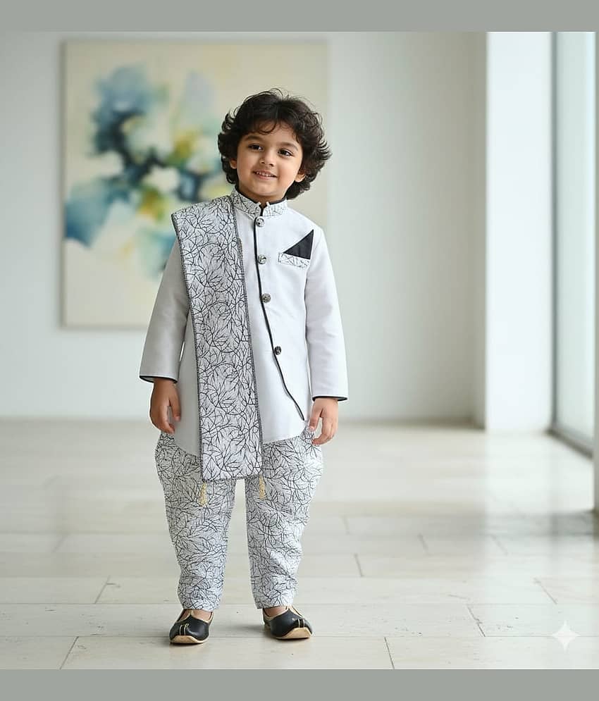 s muktar garments Baby Boys Silk Blend Silver Kurta Pyjama Set ( Pack of 1 )