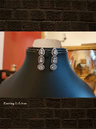 Black finish AD leaf rectangular and circular design earring
