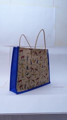 Blue Yoga Design Jute Bag
