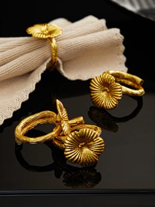 PetalGrace Napkin Rings (Set Of 4)-Golden