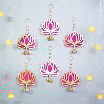 The Mohraj Handcrafted Pink Lotus Hanging for Home Decoration Pack of 6