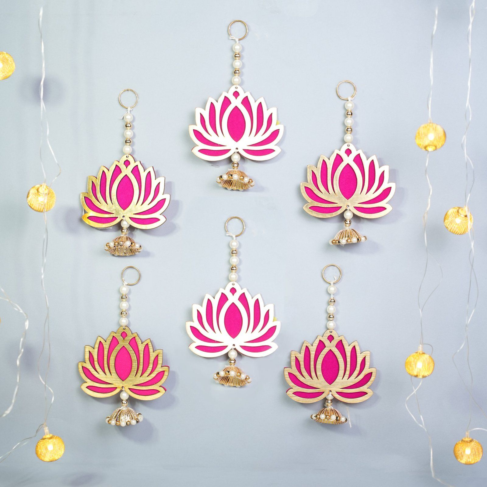 The Mohraj Handcrafted Pink Lotus Hanging for Home Decoration Pack of 6
