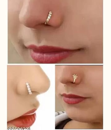RENU CREATION Gold-plated Plated Metal, Alloy, Brass, Tungsten Nose Stud  (Pack of 3)