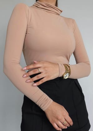 Turtle Neck Full Sleeves Top-XXS / Beige
