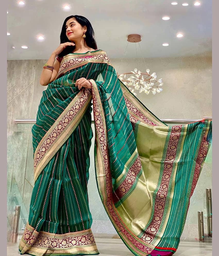fab woven Art Silk Woven Kanjeevaram Sarees With Unstitched Blouse Piece ( Rama )