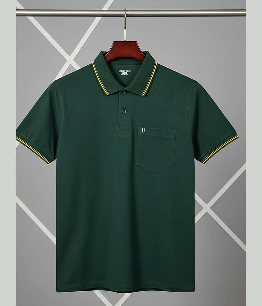 UNIBERRY Men Cotton Blend Regular Fit Solid Polo T Shirt ( Olive )