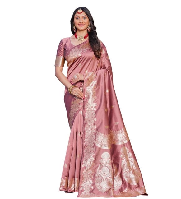 Generic Women's Jacquard Printed Saree with Unstitched Blouse Piece, Soft Lightweight 5.5 m Sari for Daily, Office and Wear (Pink, Design 67669)