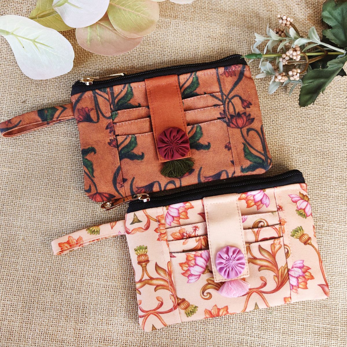 Front Card Wallet-Brown-Peach Garden Combo