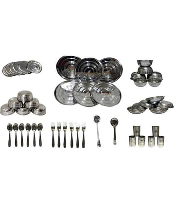 Dynore - 50 Pcs Dinner Set Silver Stainless Steel Dinner Set ( Pack of 48 )