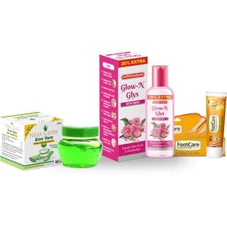 (Combo of 3) Indkus Nexa Aloe Vera Gel 100gm, Glow- N Glycerin with Rose 60gm, Footcare Cream 25gm