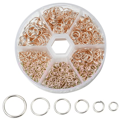 Iron Jump Rings Light Rose Gold Color (Mixed Sizes 4-10 MM, Total 1000 Pieces, 1 Box) For Jewellery Making Crafts-1 Box Of 6 Sizes (1000 PCs Total)