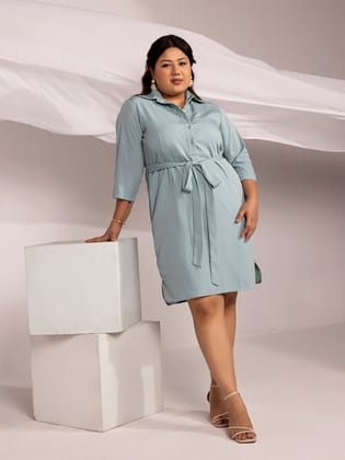 Crepe Collared Dress : Light Blue-4XL