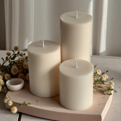 Large Pillar Candle Set of 3 (Warm Vanilla)-White