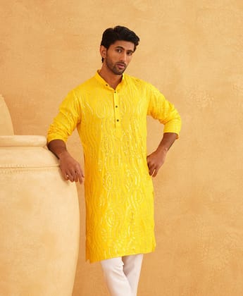 Men's Pure Cotton Mustard designer Kurta-36
