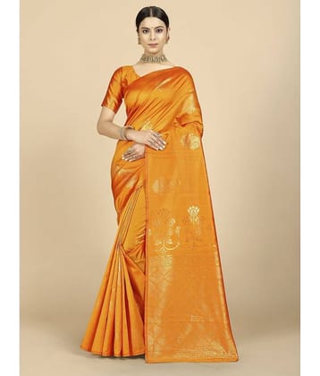BLEESBURY Banarasi Silk Woven Saree With Unstitched Blouse Piece ( Mustard )
