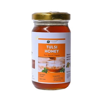 Veora Organics Tulsi Honey | 100% Pure & Natural Honey with Tulsi (Holy Basil) | Raw Unprocessed Honey | Immunity Booster for Cough, Cold & Throat Relief | Natural Sweetener | 250g