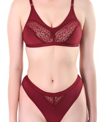 TCG Cotton Lycra Women's Bra & Panty Set ( Maroon )