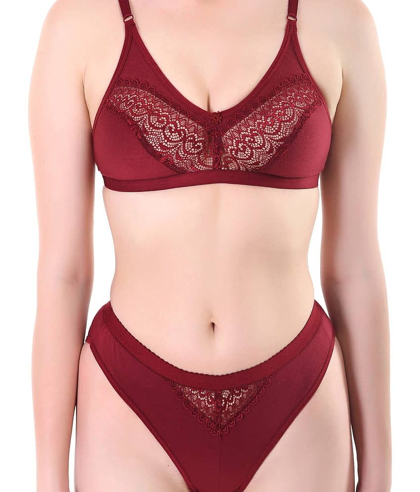 TCG Cotton Lycra Women's Bra & Panty Set ( Maroon )