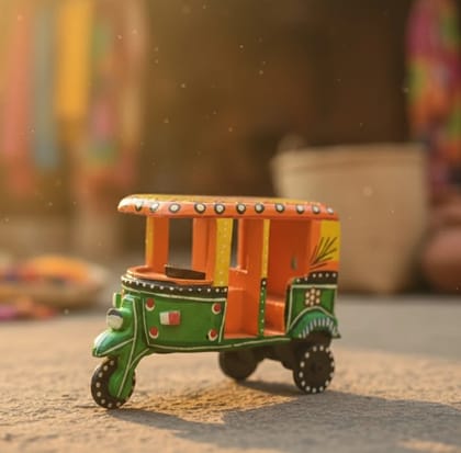 Icrafts Handmade Wooden Auto – Multicolor Decorative Toy (L: 20.32 cm × B: 10.16 cm × H: 12.7 cm, Weight: 140 g)