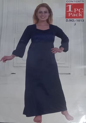 Satin Plain Night Gown Longsleeve Fancy