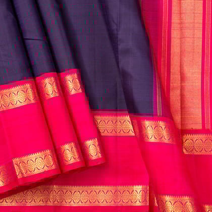 Navy Blue And Pink Kanchipuram Silk Saree For Wedding Wear PV NYC 1466
