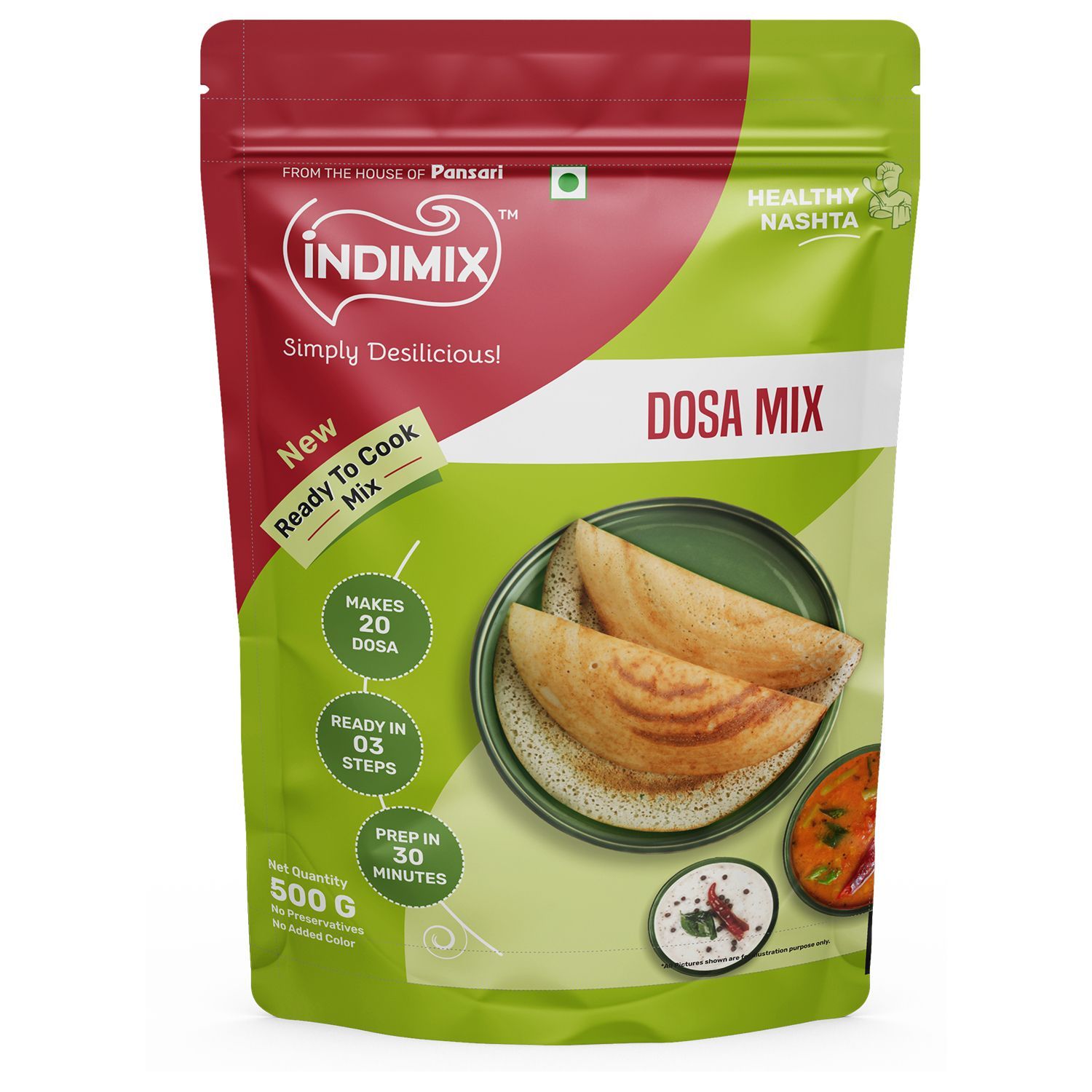 Indimix Ready to Cook Dosa Mix - 500g ( Pack of 20 )