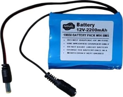 NOVEL 12V 2200mAh Lithium-Ion Battery Pack with BMS Protection Circuit | Rechargeable 18650 Cell Power Pack for Robotics, Security Systems, LED Applications and DIY Electronics