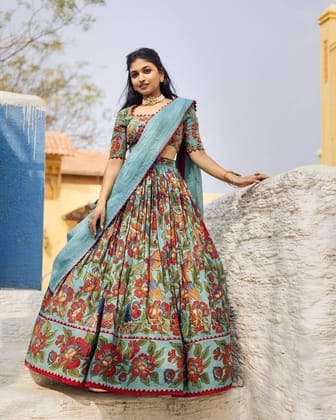 Elegant kalmakari lehenga , light shades to complement to create beautiful aura in all function-M