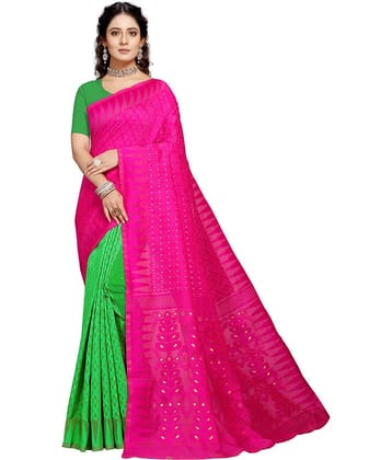 Kanooda Prints Net Self Design Saree With Unstitched Blouse Piece ( Pink )
