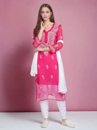 Magenta (Rani) Mirror Chikankari Handmade Kurti Set-36-XS