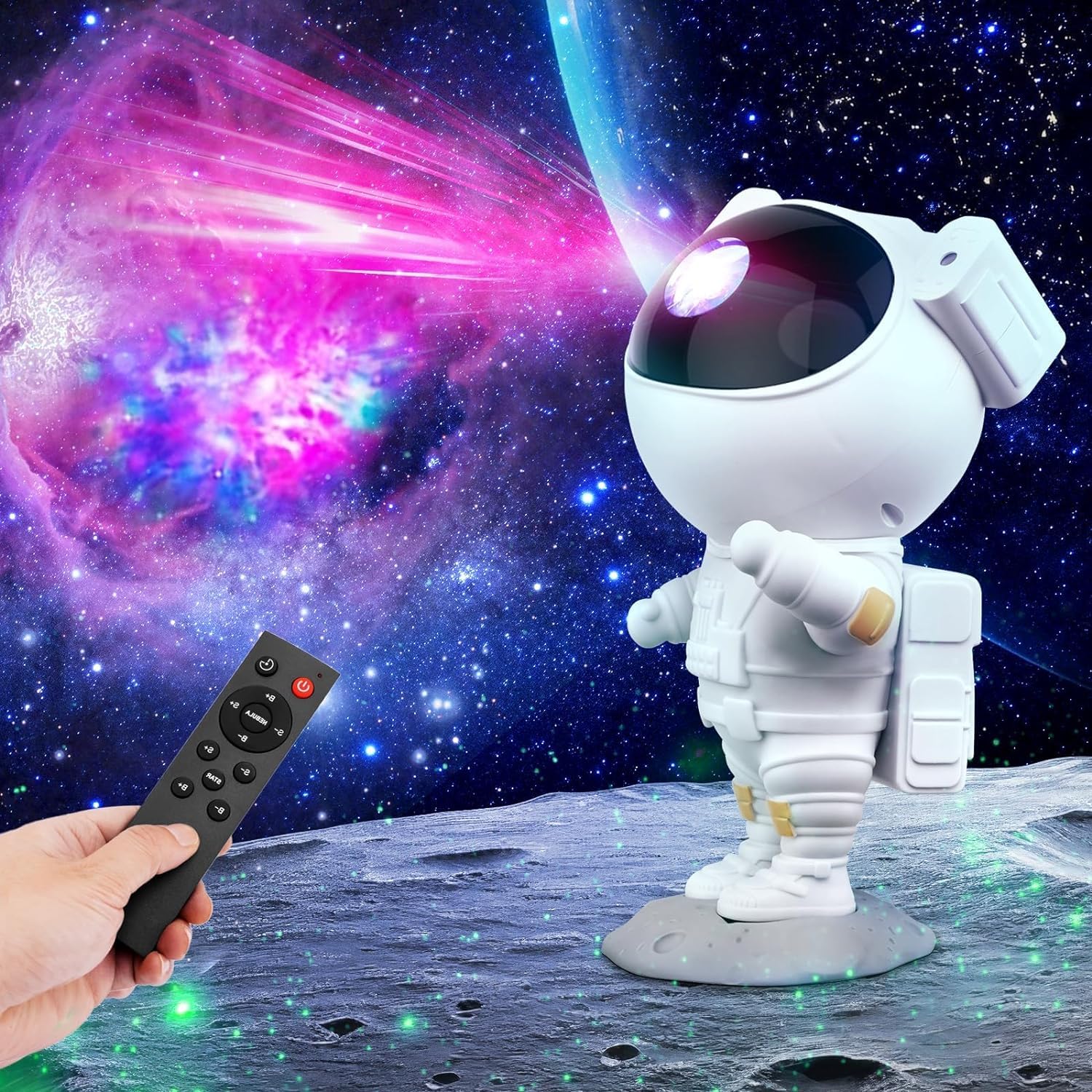 Astronaut Galaxy Projector with Remote Control - 360° Adjustable Timer Kids Astronaut Nebula Night Light Lamp for Baby Adults Bedroom,Gaming Room,Home and Party,LED,White