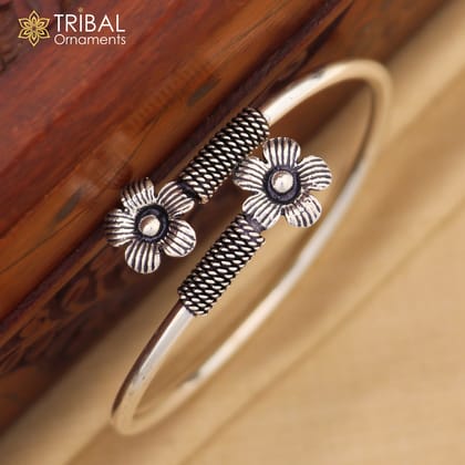 925 sterling silver handmade flower design stylish kada bangle bracelet tribal jewelry nsk883-2-6 or 2.375"inches