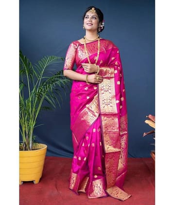 Gazal Fashions Banarasi Silk Woven Saree With Unstitched Blouse Piece ( Rama )