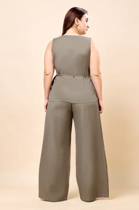 Linen Solid Wrap Around Co-ord Set-Army Green-L / L / Army Green