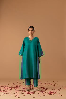 Teal Silk Kaftan-XS