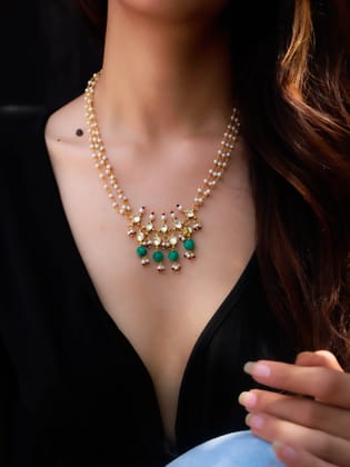 Kashif  Kundan Green Pendant Necklace-Green